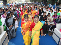 Protestant Christian children walk to perform during a pre-Christmas celebration in Kolkata, India, on December 17, 2024. Protestantism is a...