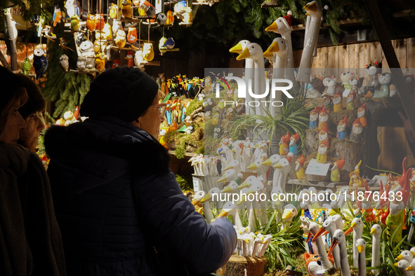 People are outside on the streets in Augsburg, Bavaria, Germany, on December 14, 2024, looking for gifts and presents. 