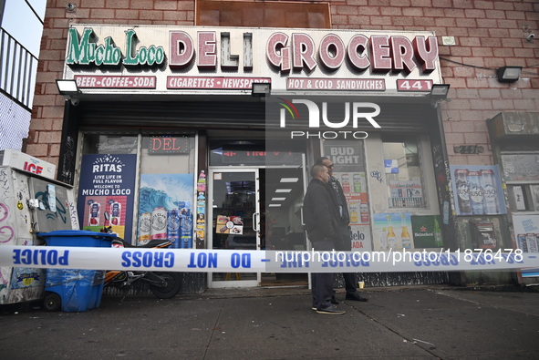 A man is stabbed multiple times to death outside of Mucho Luco Deli Grocery in Brownsville, Brooklyn, New York, United States, on December 1...