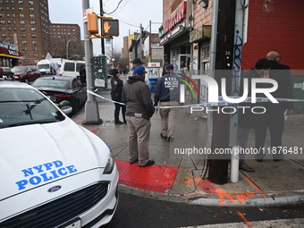 A man is stabbed multiple times to death outside of Mucho Luco Deli Grocery in Brownsville, Brooklyn, New York, United States, on December 1...