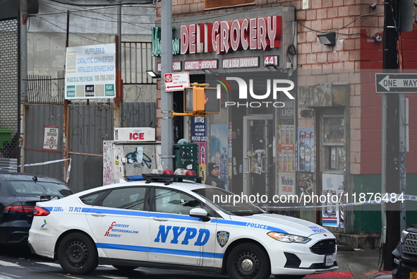 A man is stabbed multiple times to death outside of Mucho Luco Deli Grocery in Brownsville, Brooklyn, New York, United States, on December 1...