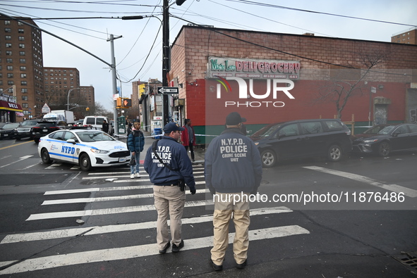 A man is stabbed multiple times to death outside of Mucho Luco Deli Grocery in Brownsville, Brooklyn, New York, United States, on December 1...