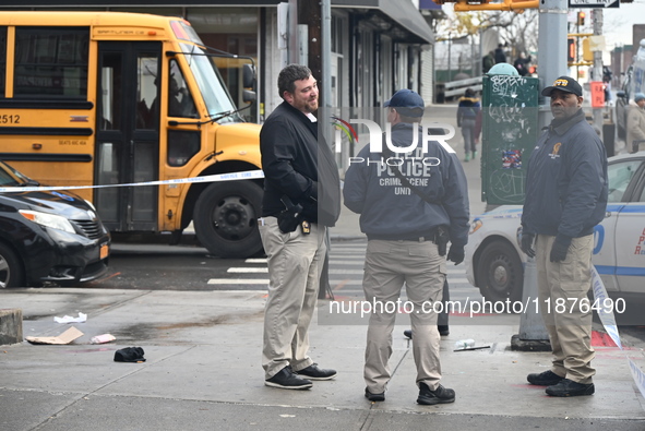 A man is stabbed multiple times to death outside of Mucho Luco Deli Grocery in Brownsville, Brooklyn, New York, United States, on December 1...