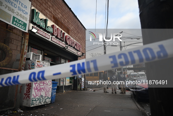 A man is stabbed multiple times to death outside of Mucho Luco Deli Grocery in Brownsville, Brooklyn, New York, United States, on December 1...