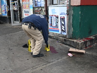 New York City Police Department crime scene investigators are at the scene of a 34-year-old man being stabbed multiple times to death at Muc...