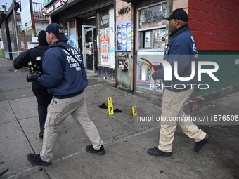 New York City Police Department crime scene investigators are at the scene of a 34-year-old man being stabbed multiple times to death at Muc...