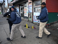 New York City Police Department crime scene investigators are at the scene of a 34-year-old man being stabbed multiple times to death at Muc...