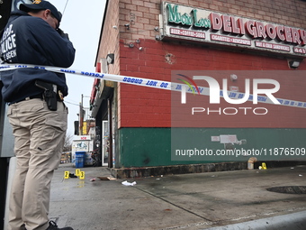 New York City Police Department crime scene investigators are at the scene of a 34-year-old man being stabbed multiple times to death at Muc...