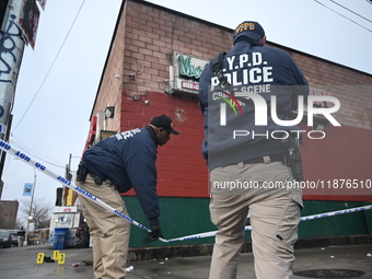 New York City Police Department crime scene investigators are at the scene of a 34-year-old man being stabbed multiple times to death at Muc...