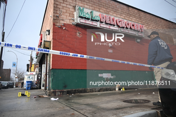 New York City Police Department crime scene investigators are at the scene of a 34-year-old man being stabbed multiple times to death at Muc...