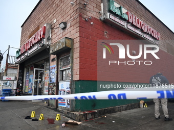 New York City Police Department crime scene investigators are at the scene of a 34-year-old man being stabbed multiple times to death at Muc...