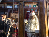 A Christmas retro tram with Santa Claus and Snow White is in Sofia, Bulgaria, on December 17, 2024. The retro tram, which is 115 years old,...