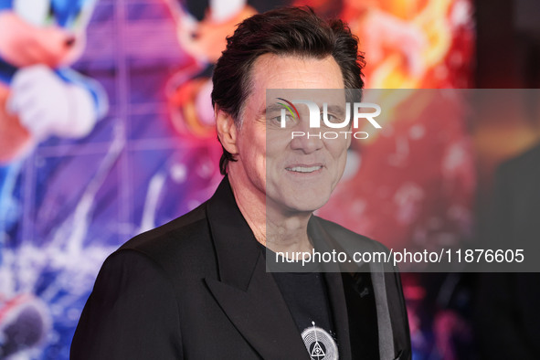 Jim Carrey arrives at the Los Angeles Premiere Of Paramount Pictures' 'Sonic The Hedgehog 3' held at the TCL Chinese Theatre IMAX on Decembe...