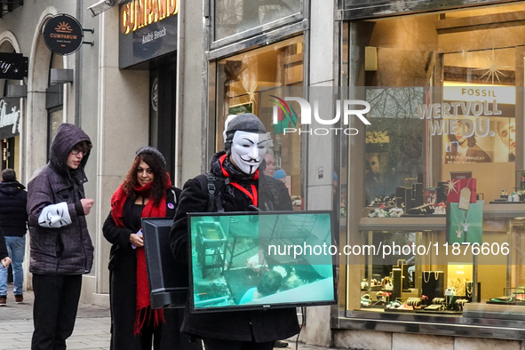 The group 'Anonymous for the Voiceless', an animal rights organization specializing in street activism, holds a 'Cubes of Truth' protest act...