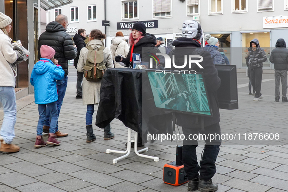 The group 'Anonymous for the Voiceless', an animal rights organization specializing in street activism, holds a 'Cubes of Truth' protest act...