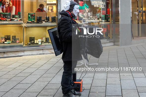 The group 'Anonymous for the Voiceless', an animal rights organization specializing in street activism, holds a 'Cubes of Truth' protest act...