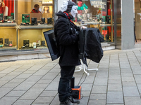 The group 'Anonymous for the Voiceless', an animal rights organization specializing in street activism, holds a 'Cubes of Truth' protest act...