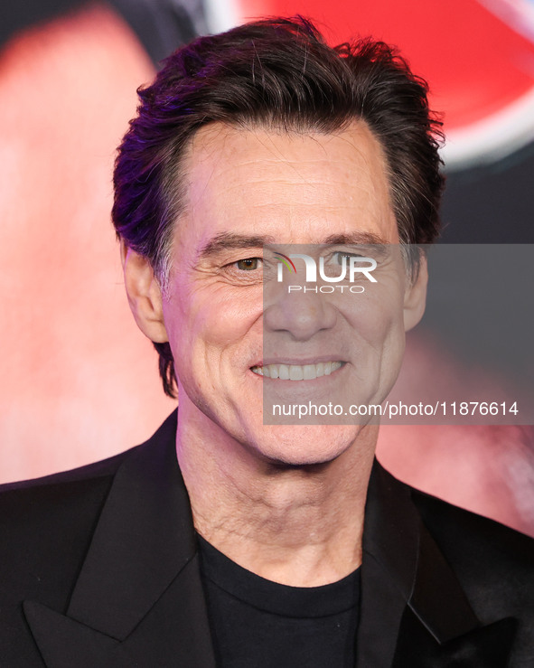 Jim Carrey arrives at the Los Angeles Premiere Of Paramount Pictures' 'Sonic The Hedgehog 3' held at the TCL Chinese Theatre IMAX on Decembe...