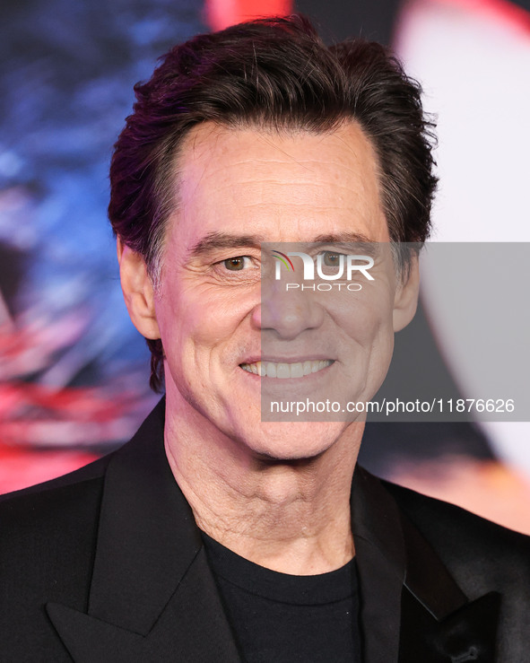 Jim Carrey arrives at the Los Angeles Premiere Of Paramount Pictures' 'Sonic The Hedgehog 3' held at the TCL Chinese Theatre IMAX on Decembe...