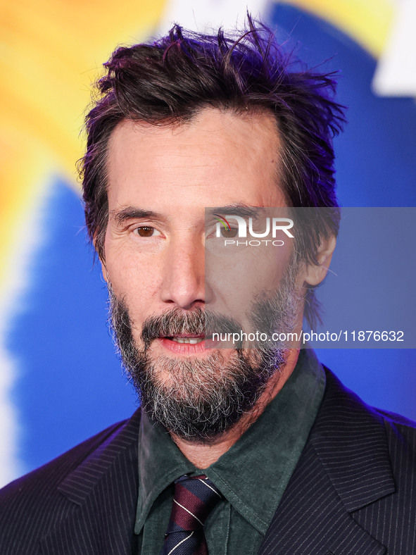 Keanu Reeves arrives at the Los Angeles Premiere Of Paramount Pictures' 'Sonic The Hedgehog 3' held at the TCL Chinese Theatre IMAX on Decem...