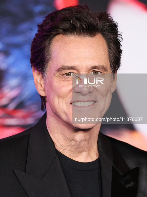 Jim Carrey arrives at the Los Angeles Premiere Of Paramount Pictures' 'Sonic The Hedgehog 3' held at the TCL Chinese Theatre IMAX on Decembe...