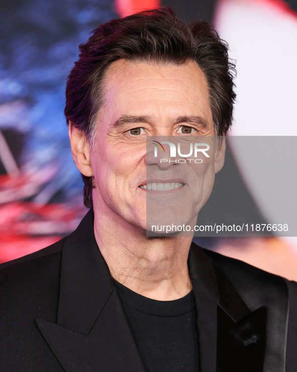 Jim Carrey arrives at the Los Angeles Premiere Of Paramount Pictures' 'Sonic The Hedgehog 3' held at the TCL Chinese Theatre IMAX on Decembe...