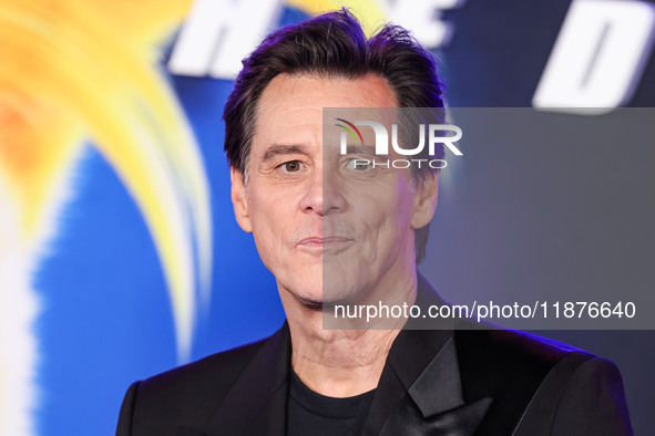 Jim Carrey arrives at the Los Angeles Premiere Of Paramount Pictures' 'Sonic The Hedgehog 3' held at the TCL Chinese Theatre IMAX on Decembe...