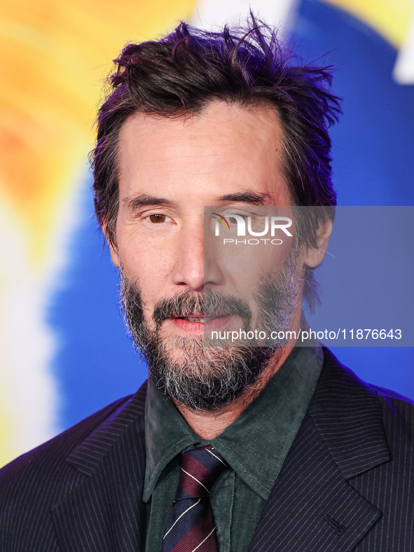 Keanu Reeves arrives at the Los Angeles Premiere Of Paramount Pictures' 'Sonic The Hedgehog 3' held at the TCL Chinese Theatre IMAX on Decem...