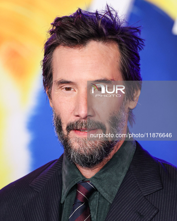 Keanu Reeves arrives at the Los Angeles Premiere Of Paramount Pictures' 'Sonic The Hedgehog 3' held at the TCL Chinese Theatre IMAX on Decem...