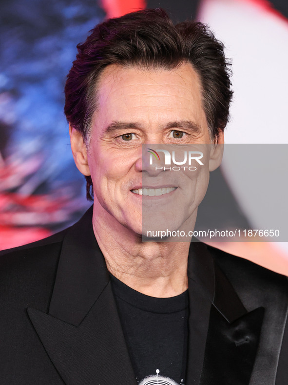 Jim Carrey arrives at the Los Angeles Premiere Of Paramount Pictures' 'Sonic The Hedgehog 3' held at the TCL Chinese Theatre IMAX on Decembe...