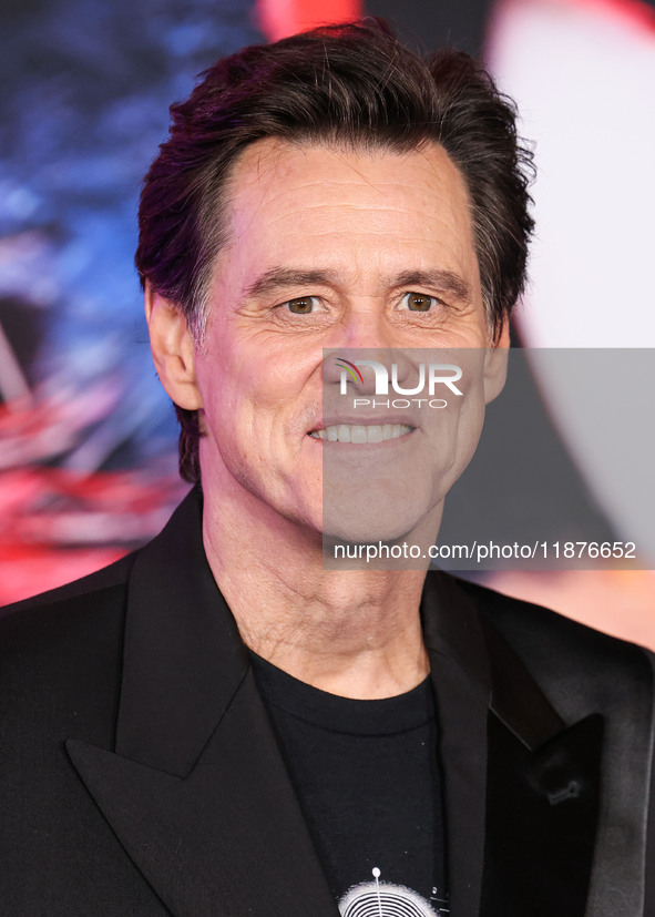 Jim Carrey arrives at the Los Angeles Premiere Of Paramount Pictures' 'Sonic The Hedgehog 3' held at the TCL Chinese Theatre IMAX on Decembe...