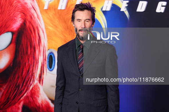 Keanu Reeves arrives at the Los Angeles Premiere Of Paramount Pictures' 'Sonic The Hedgehog 3' held at the TCL Chinese Theatre IMAX on Decem...