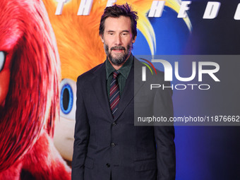 Keanu Reeves arrives at the Los Angeles Premiere Of Paramount Pictures' 'Sonic The Hedgehog 3' held at the TCL Chinese Theatre IMAX on Decem...