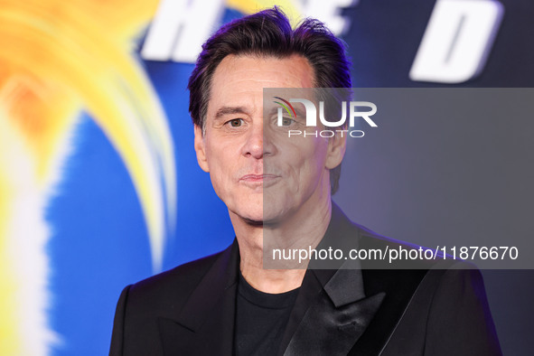 Jim Carrey arrives at the Los Angeles Premiere Of Paramount Pictures' 'Sonic The Hedgehog 3' held at the TCL Chinese Theatre IMAX on Decembe...