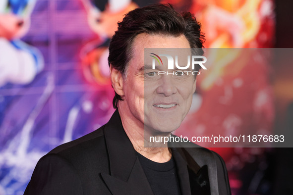 Jim Carrey arrives at the Los Angeles Premiere Of Paramount Pictures' 'Sonic The Hedgehog 3' held at the TCL Chinese Theatre IMAX on Decembe...