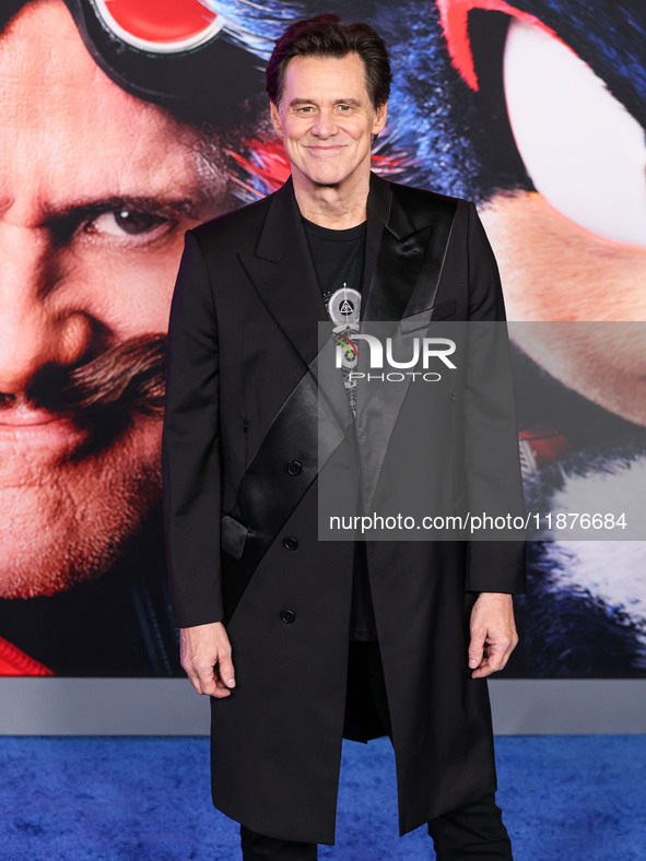 Jim Carrey arrives at the Los Angeles Premiere Of Paramount Pictures' 'Sonic The Hedgehog 3' held at the TCL Chinese Theatre IMAX on Decembe...