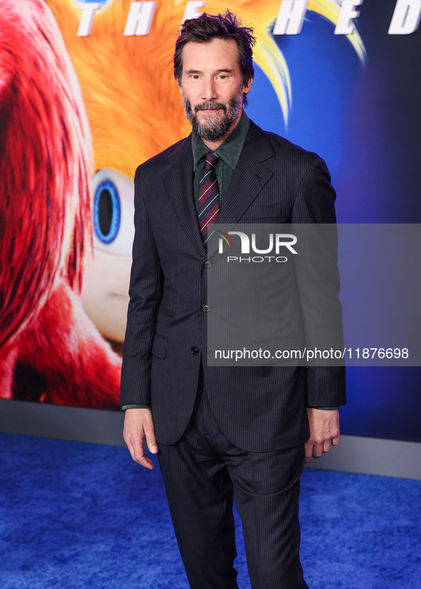 Keanu Reeves arrives at the Los Angeles Premiere Of Paramount Pictures' 'Sonic The Hedgehog 3' held at the TCL Chinese Theatre IMAX on Decem...