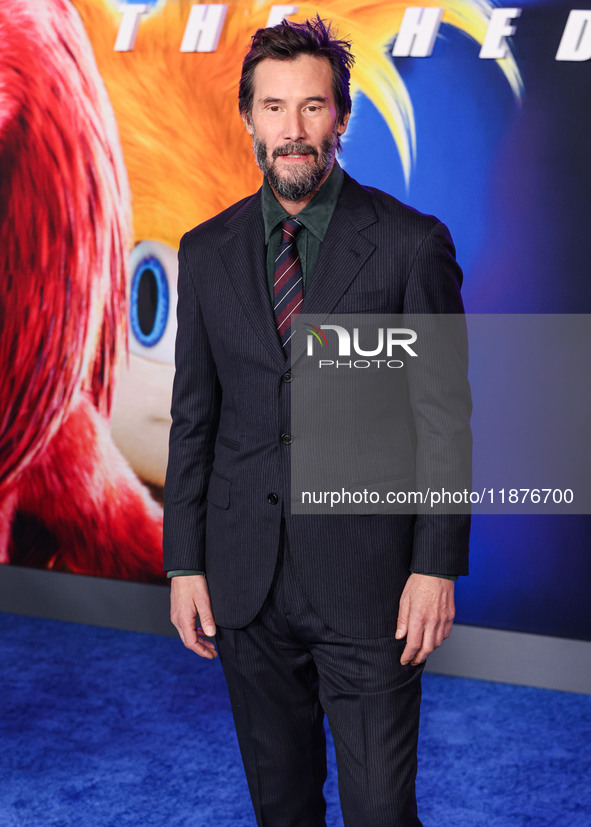 Keanu Reeves arrives at the Los Angeles Premiere Of Paramount Pictures' 'Sonic The Hedgehog 3' held at the TCL Chinese Theatre IMAX on Decem...