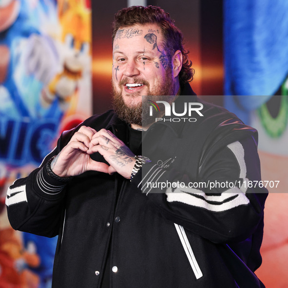 Jelly Roll (Jason Bradley DeFord) arrives at the Los Angeles Premiere Of Paramount Pictures' 'Sonic The Hedgehog 3' held at the TCL Chinese...