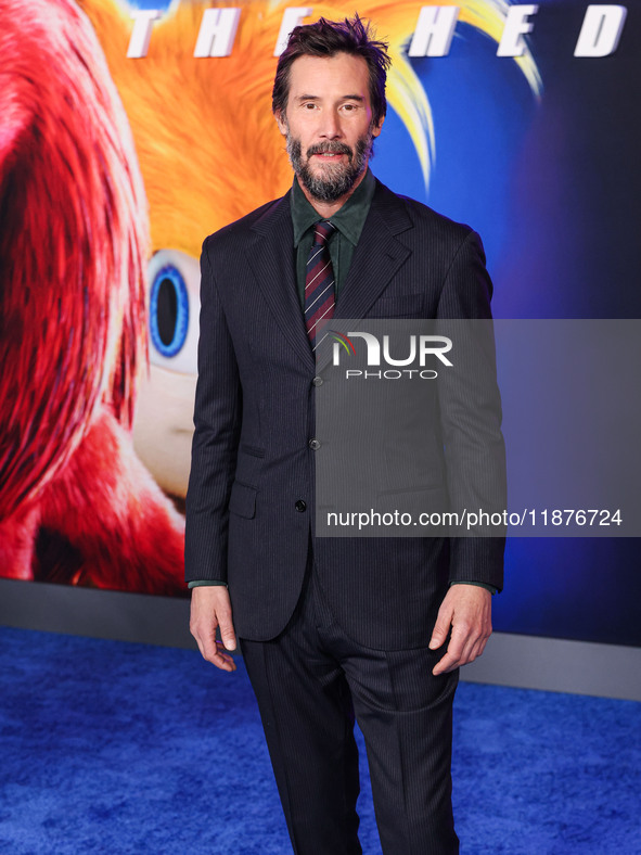 Keanu Reeves arrives at the Los Angeles Premiere Of Paramount Pictures' 'Sonic The Hedgehog 3' held at the TCL Chinese Theatre IMAX on Decem...