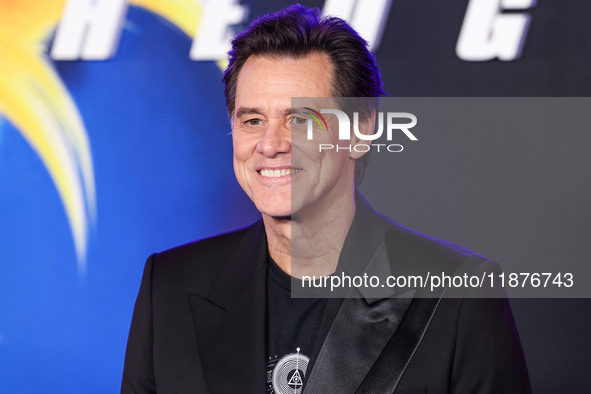 Jim Carrey arrives at the Los Angeles Premiere Of Paramount Pictures' 'Sonic The Hedgehog 3' held at the TCL Chinese Theatre IMAX on Decembe...