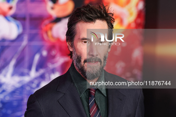 Keanu Reeves arrives at the Los Angeles Premiere Of Paramount Pictures' 'Sonic The Hedgehog 3' held at the TCL Chinese Theatre IMAX on Decem...