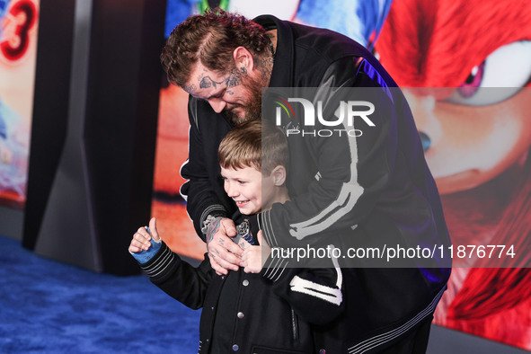 Jelly Roll (Jason Bradley DeFord) and son Noah Buddy DeFord arrive at the Los Angeles Premiere Of Paramount Pictures' 'Sonic The Hedgehog 3'...