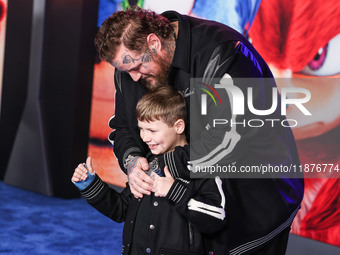 Jelly Roll (Jason Bradley DeFord) and son Noah Buddy DeFord arrive at the Los Angeles Premiere Of Paramount Pictures' 'Sonic The Hedgehog 3'...