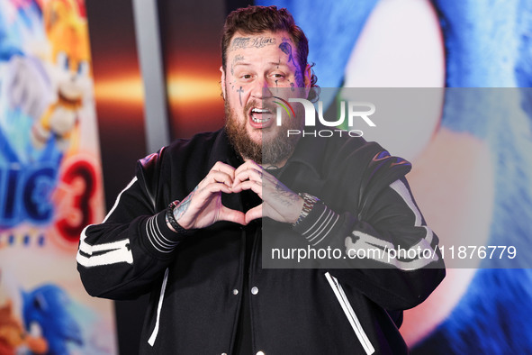 Jelly Roll (Jason Bradley DeFord) arrives at the Los Angeles Premiere Of Paramount Pictures' 'Sonic The Hedgehog 3' held at the TCL Chinese...