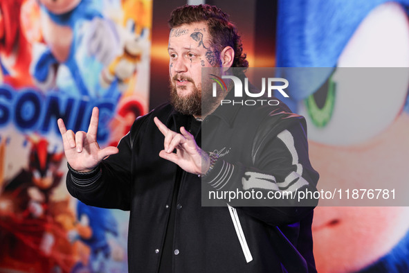 Jelly Roll (Jason Bradley DeFord) arrives at the Los Angeles Premiere Of Paramount Pictures' 'Sonic The Hedgehog 3' held at the TCL Chinese...