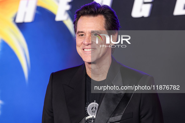 Jim Carrey arrives at the Los Angeles Premiere Of Paramount Pictures' 'Sonic The Hedgehog 3' held at the TCL Chinese Theatre IMAX on Decembe...