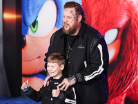 Jelly Roll (Jason Bradley DeFord) and son Noah Buddy DeFord arrive at the Los Angeles Premiere Of Paramount Pictures' 'Sonic The Hedgehog 3'...