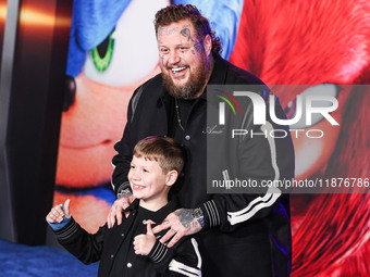 Jelly Roll (Jason Bradley DeFord) and son Noah Buddy DeFord arrive at the Los Angeles Premiere Of Paramount Pictures' 'Sonic The Hedgehog 3'...