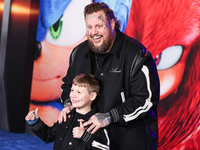 Jelly Roll (Jason Bradley DeFord) and son Noah Buddy DeFord arrive at the Los Angeles Premiere Of Paramount Pictures' 'Sonic The Hedgehog 3'...